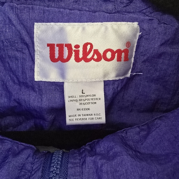 Vintage 90s Wilson Retro Blue Funky Print Windbreaker Full Zip Jacket Large - Picture 7 of 15